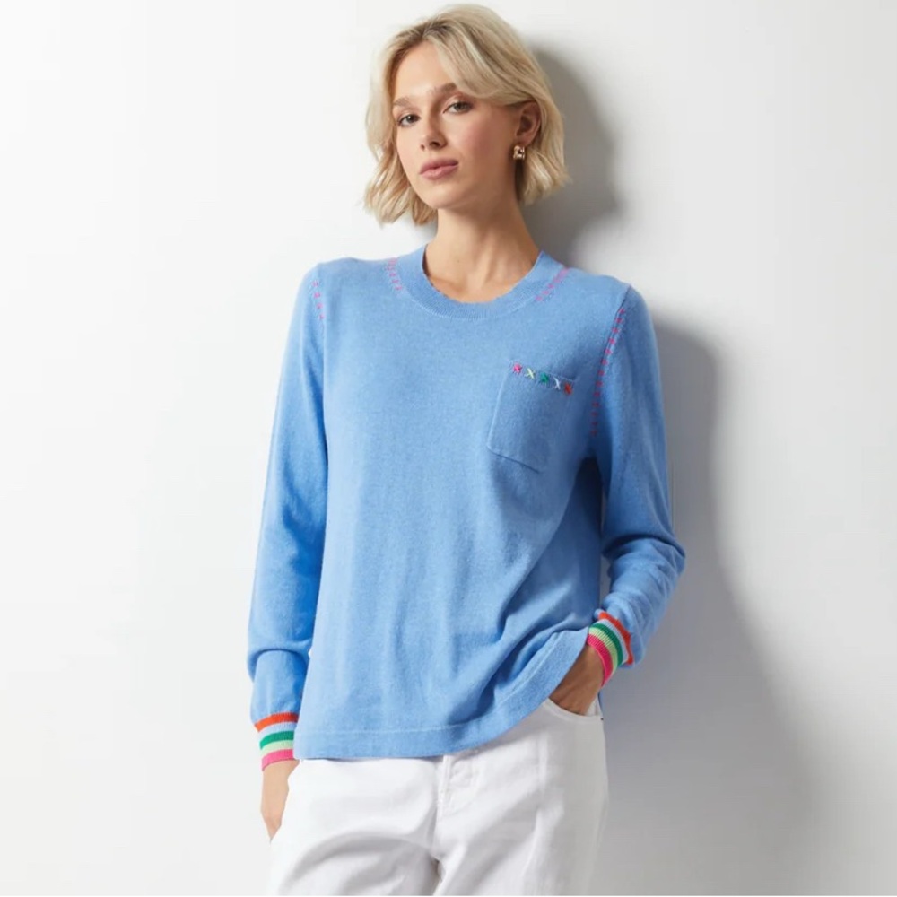 Zaket & Plover Handwork Curve Sweater Rainbow Stripes Cashmere Sz Small - Picture 2 of 8